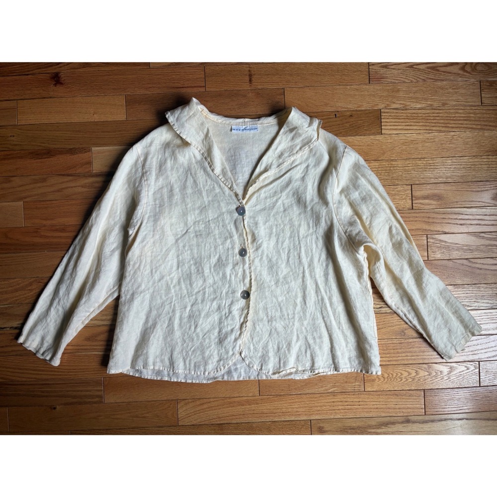 Bryn Walker Butter Yellow 100% Linen Top Shirt M Button Front Made in USA